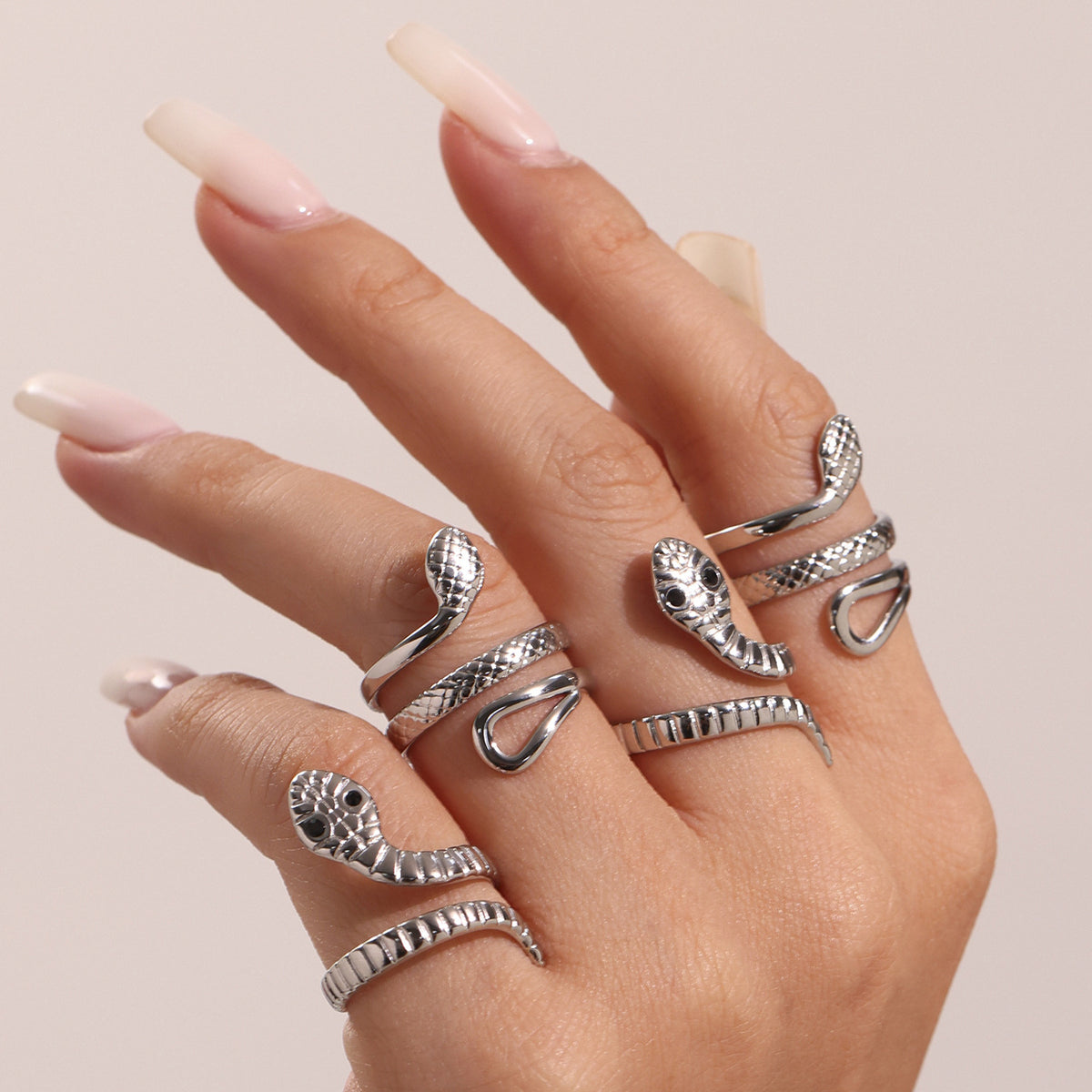 B廠-歐美不鏽鋼蛇形戒指小眾開口指環本命年鈦鋼飾品跨境rings「A786-A787」25.07-2