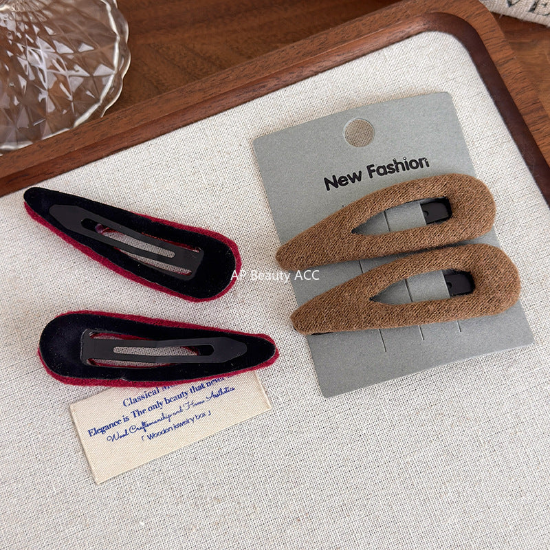 E廠-韓系毛呢水滴橢圓側邊夾髮夾女2025新款瀏海鴨嘴夾bb夾髮卡髮飾「27647」25.11-1