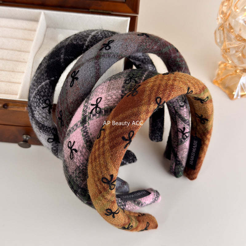 E廠-蝴蝶結毛呢髮箍秋冬高顱頂頭窟復古髮旅頭箍女高級感洋氣時尚髮飾「26085」25.11-3