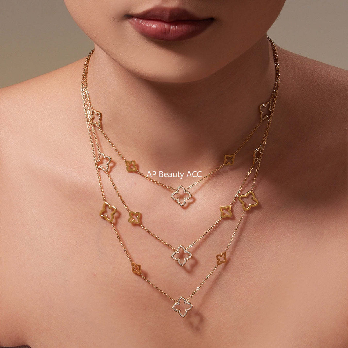 B廠-不鏽鋼鏤空花朵滿鑽鋯石耳環戒指項鍊簡約輕奢首飾套裝鍍18k真金「TXP505」25.12-1