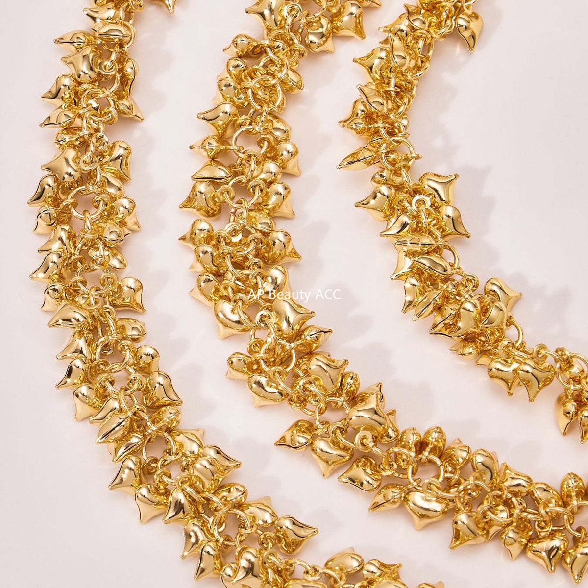 B廠-不鏽鋼多個桃心吊墜項鍊歐美時尚簡約輕奢風飾品鍍18k真金「P1700」25.11-3