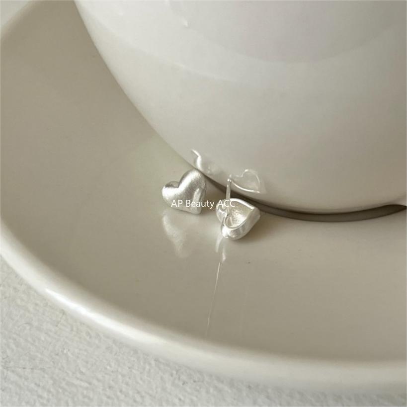 F廠-韓國韓版925純銀耳釘愛心拉絲耳釘簡約時尚氣質ins風耳環「C1191」25.12-3