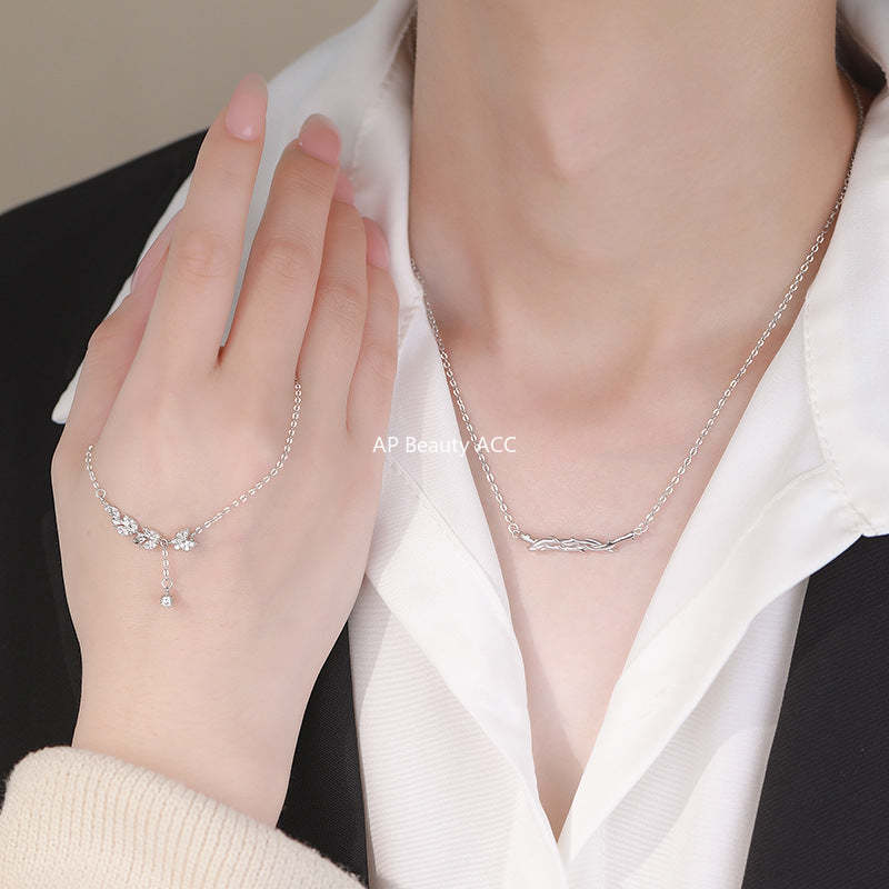 D廠-S999足銀個性花枝蝴蝶鎖骨鏈女韓風少女感氣質文藝風情侶項鍊批發「YC1811N_1」25.11-3