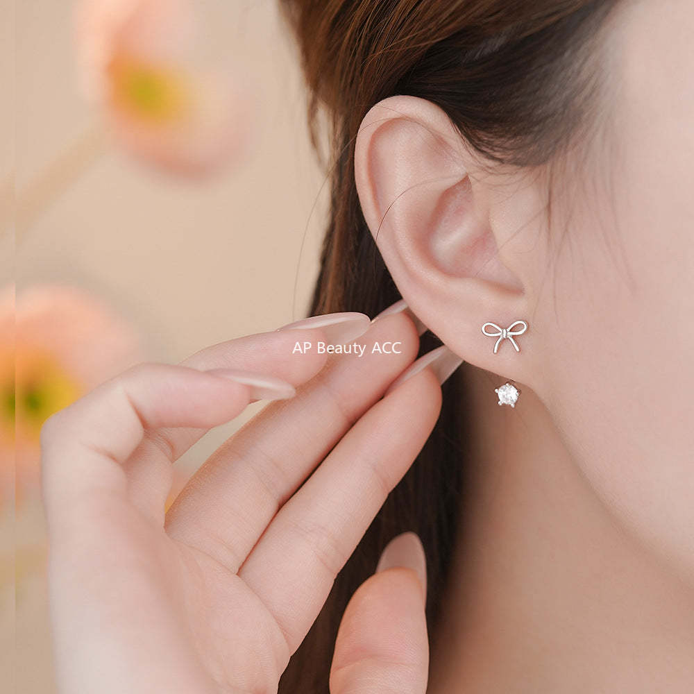 D廠-純銀S925蝴蝶結鋯石耳環甜美公主個性溫柔唯美小眾氛圍感耳飾「YC2439E_1」25.12-1