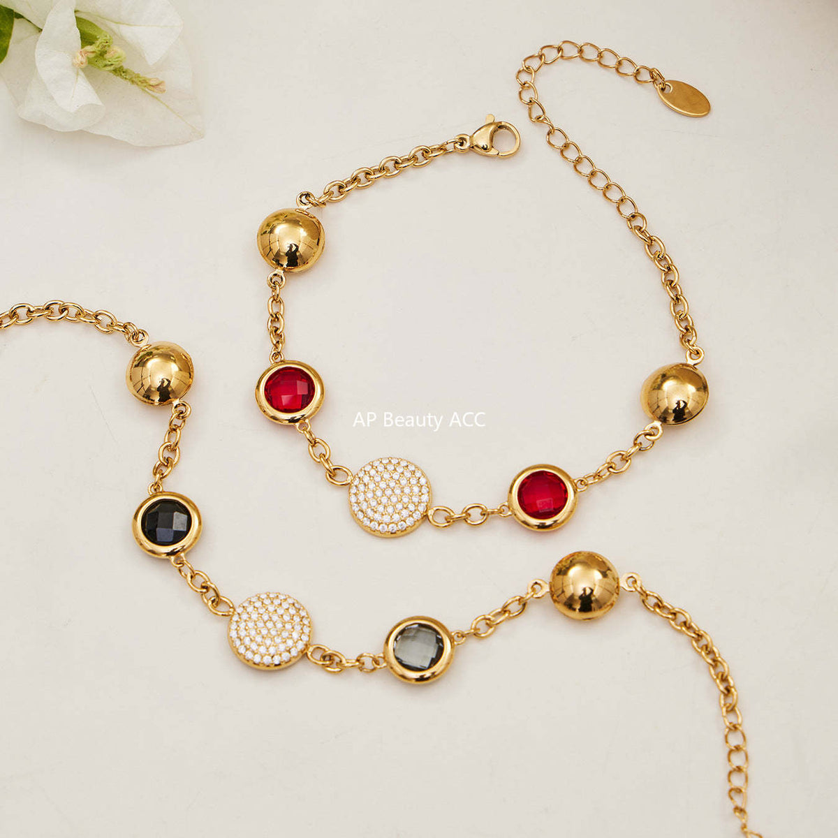 B廠-不鏽鋼滿鑽鋯石切麵包邊玻璃石手鍊耳環鍍18k真金首飾套裝不掉色「TXE508」25.12-1