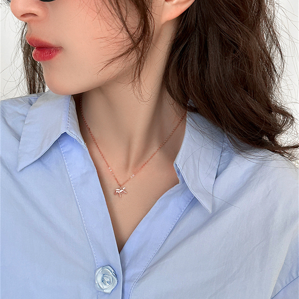 C廠-925純銀童趣可愛小馬駒吊墜項鍊女輕奢個性高級感小眾設計鎖骨鏈「XL-1102」25.07-1