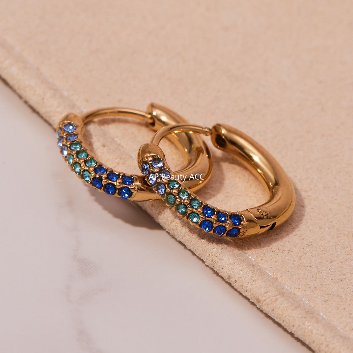 B廠-超閃5A彩色鋯石小耳環卡扣耳飾不鏽鋼鍍18k真金跨境熱銷款「F752」25.11-1