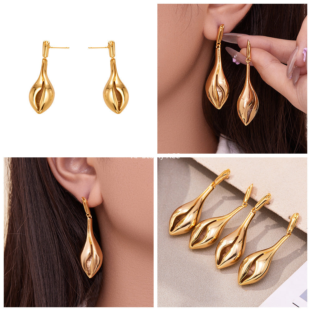 B廠-跨境小眾設計長款海螺形鏤空耳環銅材質鍍18k真金氣質配飾「F813」25.11-1