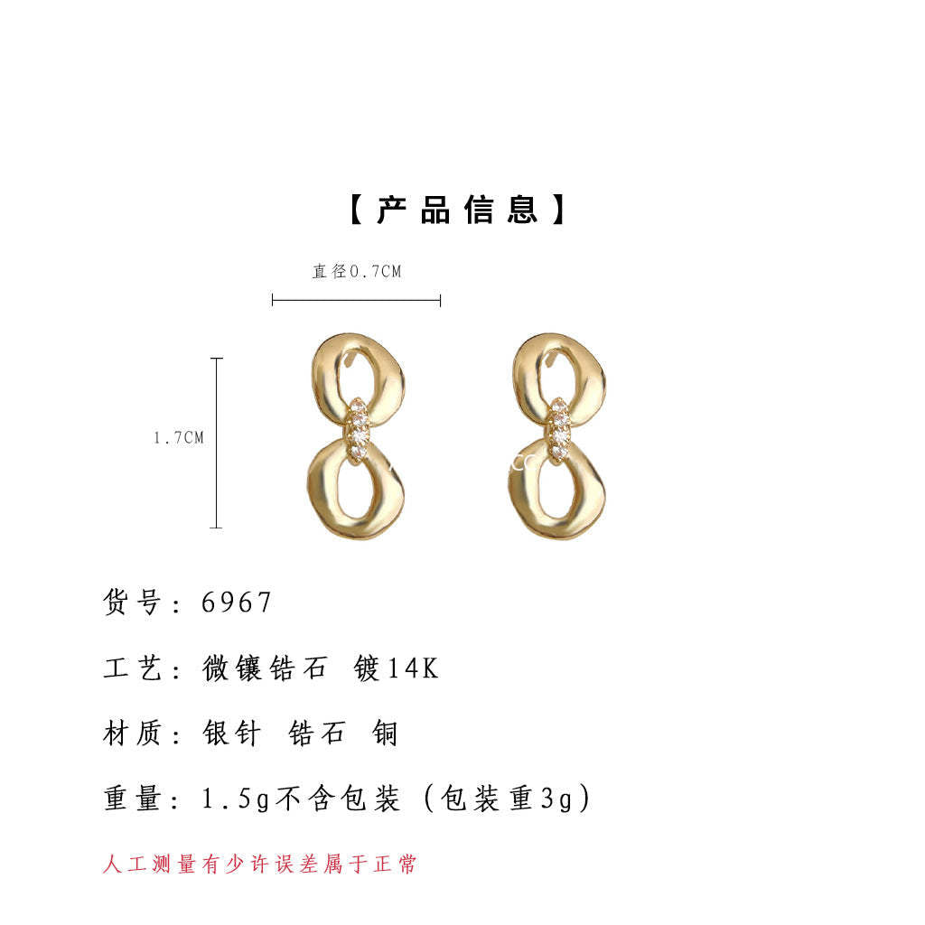A廠-原創時尚通勤高級感輕奢風微鑲鋯石925銀針鍍14K保色耳釘耳飾批發「6967」25.10-4