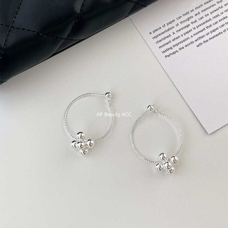 C廠-韓系圓珠小花球耳圈女高級感顯臉小麻花耳環獨特誇張秋冬氣質耳飾「EH-4184」25.11-2