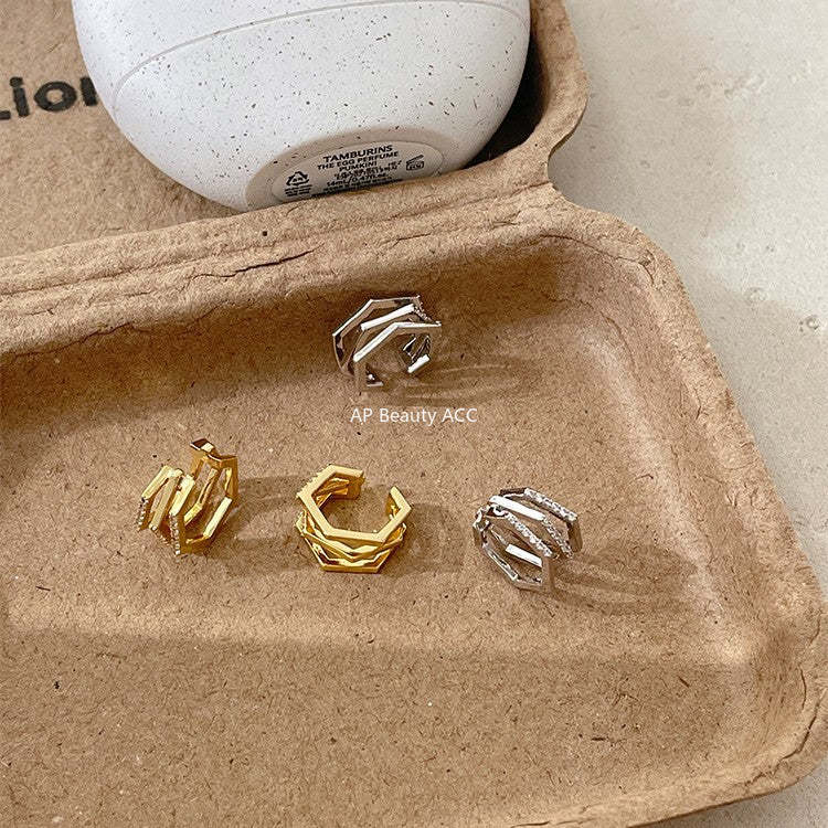 C廠-網紅個性疊戴風多層鋯石銀針耳耳釘女韓系時尚清冷ins無耳洞耳夾「EH-4292」25.12-3