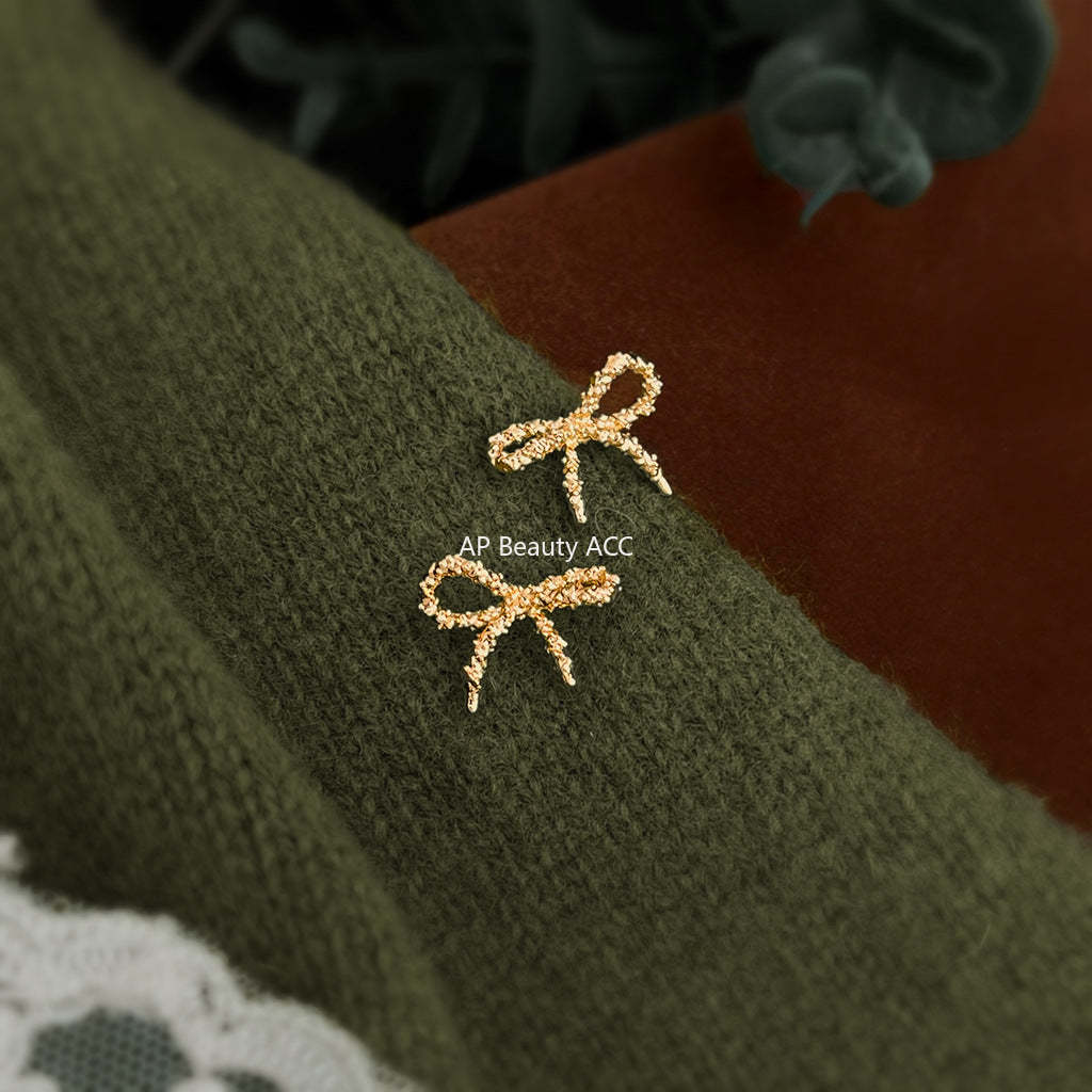 A廠-時尚高級感簡約小巧沙面蝴蝶結925銀針新款耳環工廠耳飾「6984」25.10-5