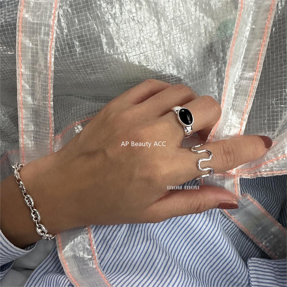 F廠-韓版韓版925純銀黑瑪瑙戒指簡約小紅書INS時尚開口戒「J1922」25.11-1