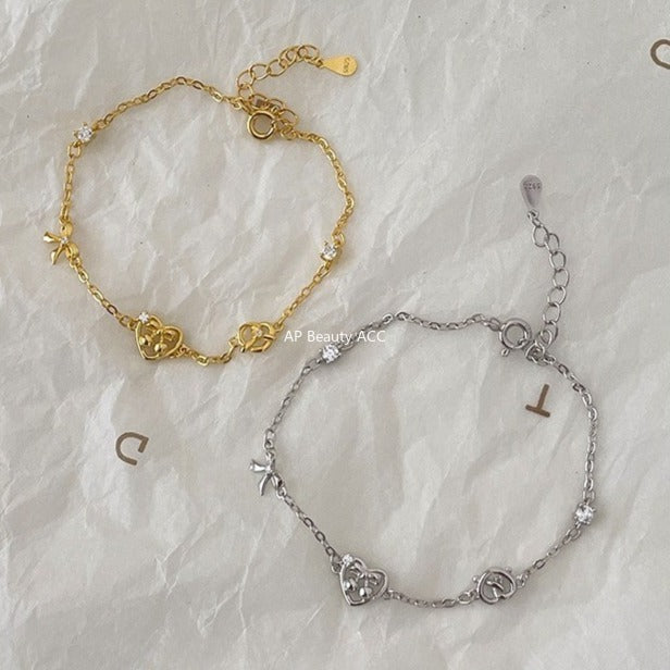 C廠-韓版愛心鹼水結手鍊女甜美小清新蝴蝶結純銀手飾小眾精緻設計飾品「SL-490」25.11-1