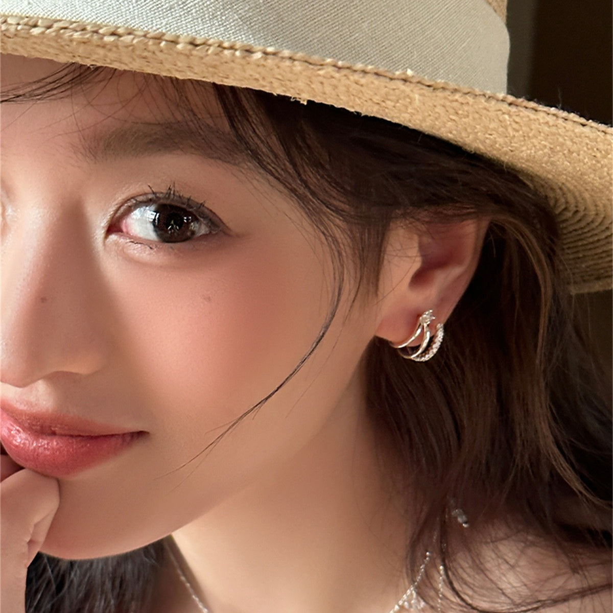 C廠-輕奢高級感疊戴風銀針耳釘女精緻韓系百搭網紅風氣質時尚鋯石耳環「EH-4050」25.09-3