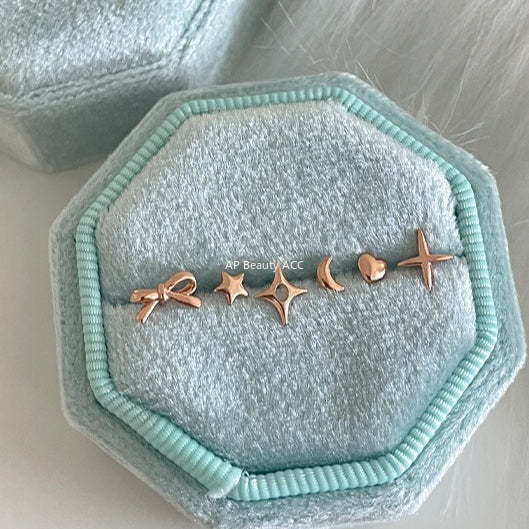 C廠-925純銀輕奢蝴蝶結耳釘女韓風簡約日常星星月亮耳環小眾高級耳飾「EH-4256」25.11-3