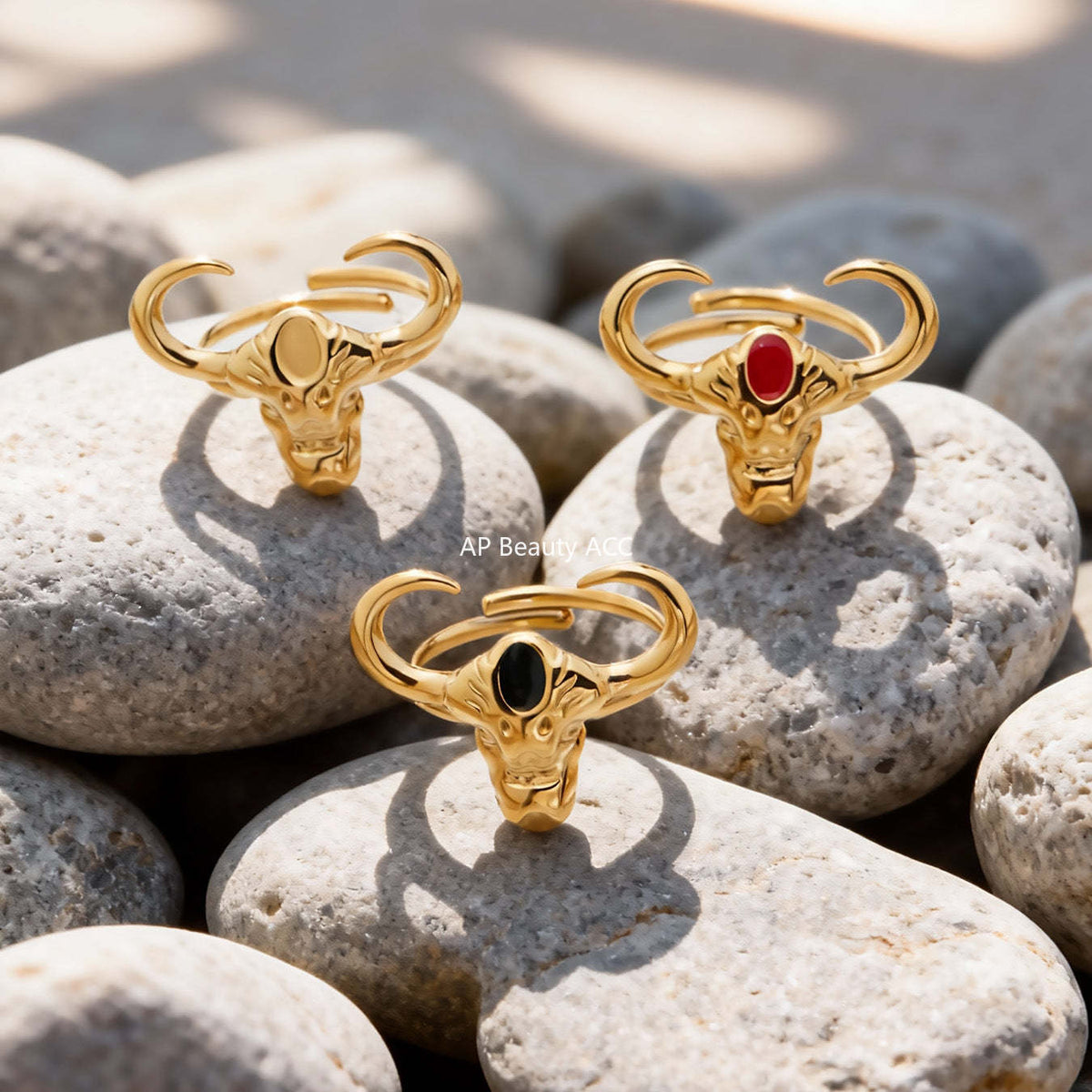 B廠-不鏽鋼牛頭馬滴油開口可調節戒指鍍18k真金歐美時尚百搭朋克指環「A668-A689-A670」25.12-3