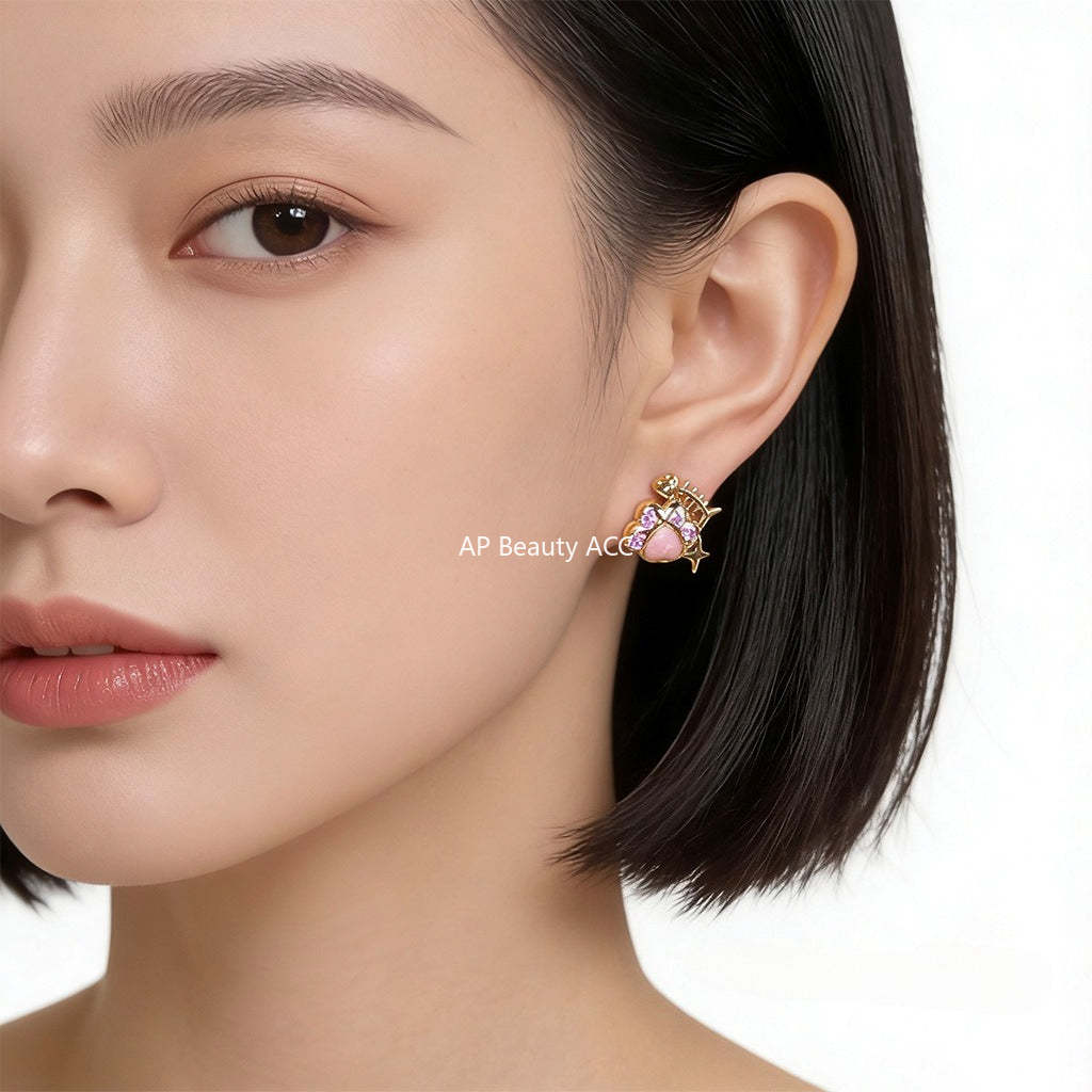 A廠-原創清新甜美可愛小清新ins925銀針小香風新款貓抓小魚耳飾耳釘「7223」25.12-3