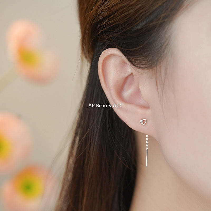 D廠-S925純銀簡約愛心鋯石耳線女輕奢甜美高級百搭氣質小清新耳墜「YC2766E_1」25.11-1