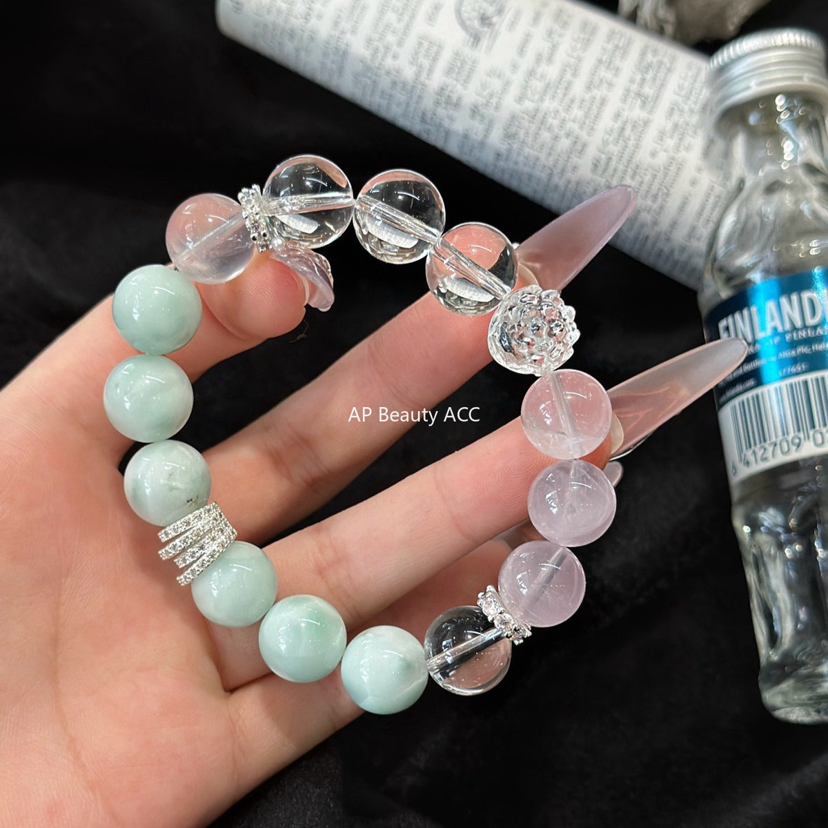 AS廠-天然綠紋石手串手鍊醒獅白水天然粉水晶手鍊輕奢高級感設計「l2968」25.11-1