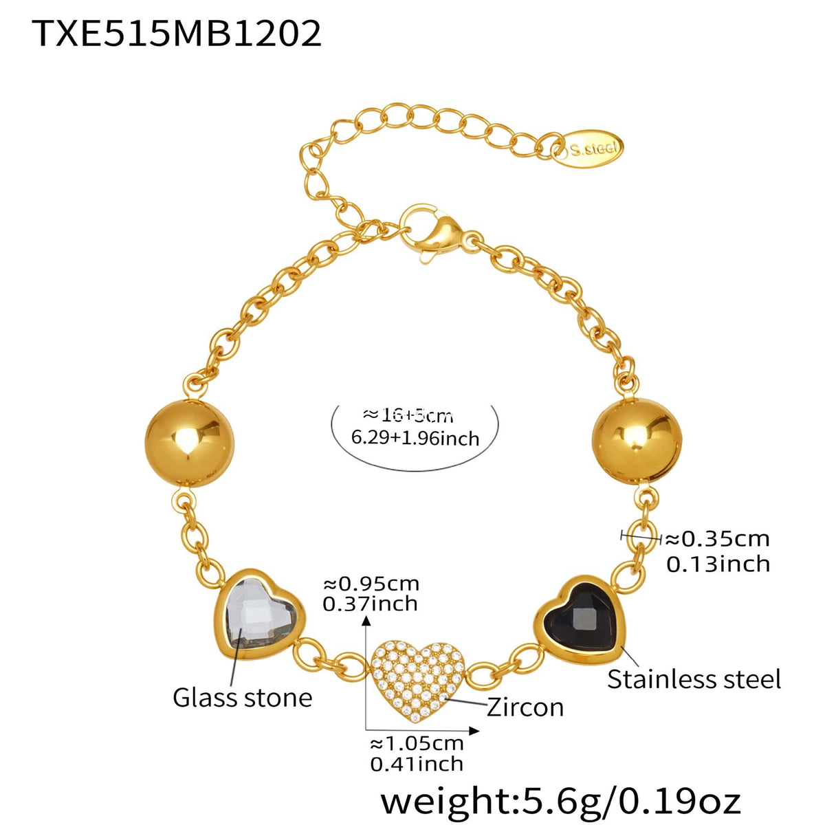 B廠-不鏽鋼彩色樹脂包邊項鍊5A鋯石愛心手鍊多巴胺飾品套裝鍍18k真金「TXP515」25.12-2