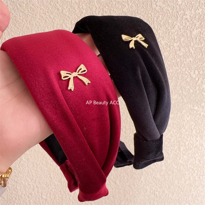 E廠-秋冬氛圍感高顱頂頭箍高級感港風復古寬髮捆絲絨蝴蝶結髮箍女髮飾「27731」25.11-4