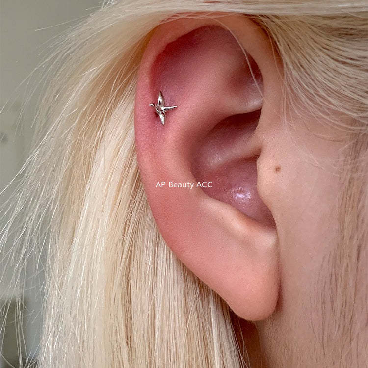 C廠-925純銀千紙鶴耳釘秋冬高級感小眾時尚耳環精緻百搭極簡日常耳飾「EH-4327」25.12-1