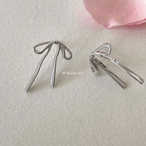 C廠-個性冷淡風蝴蝶結飄帶銀針耳釘女輕奢簡約設計氣質時尚百搭耳飾「EH-4290」25.12-1