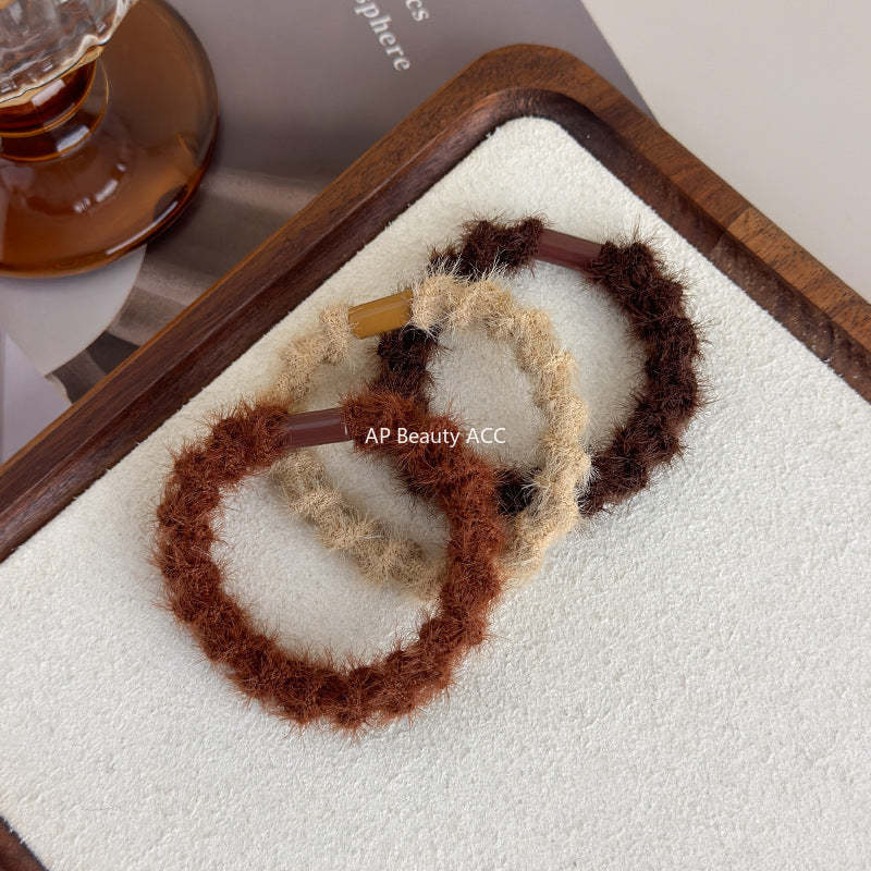 E廠-秋冬簡約加粗橡皮筋毛絨髮圈高彈力耐用女扎馬尾頭繩成人氣質髮繩「24257」25.11-3