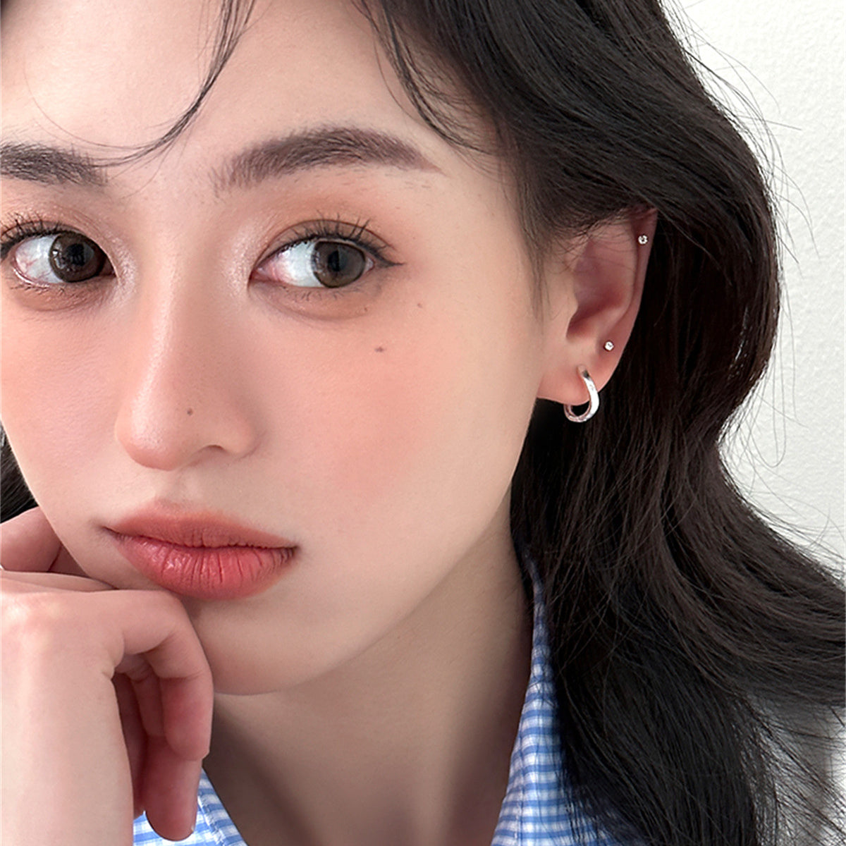 C廠-復古拉絲素圈耳環女小眾輕奢高級感氣質銀針耳圈百搭歐美時尚耳飾「EH-3824」25.08-3