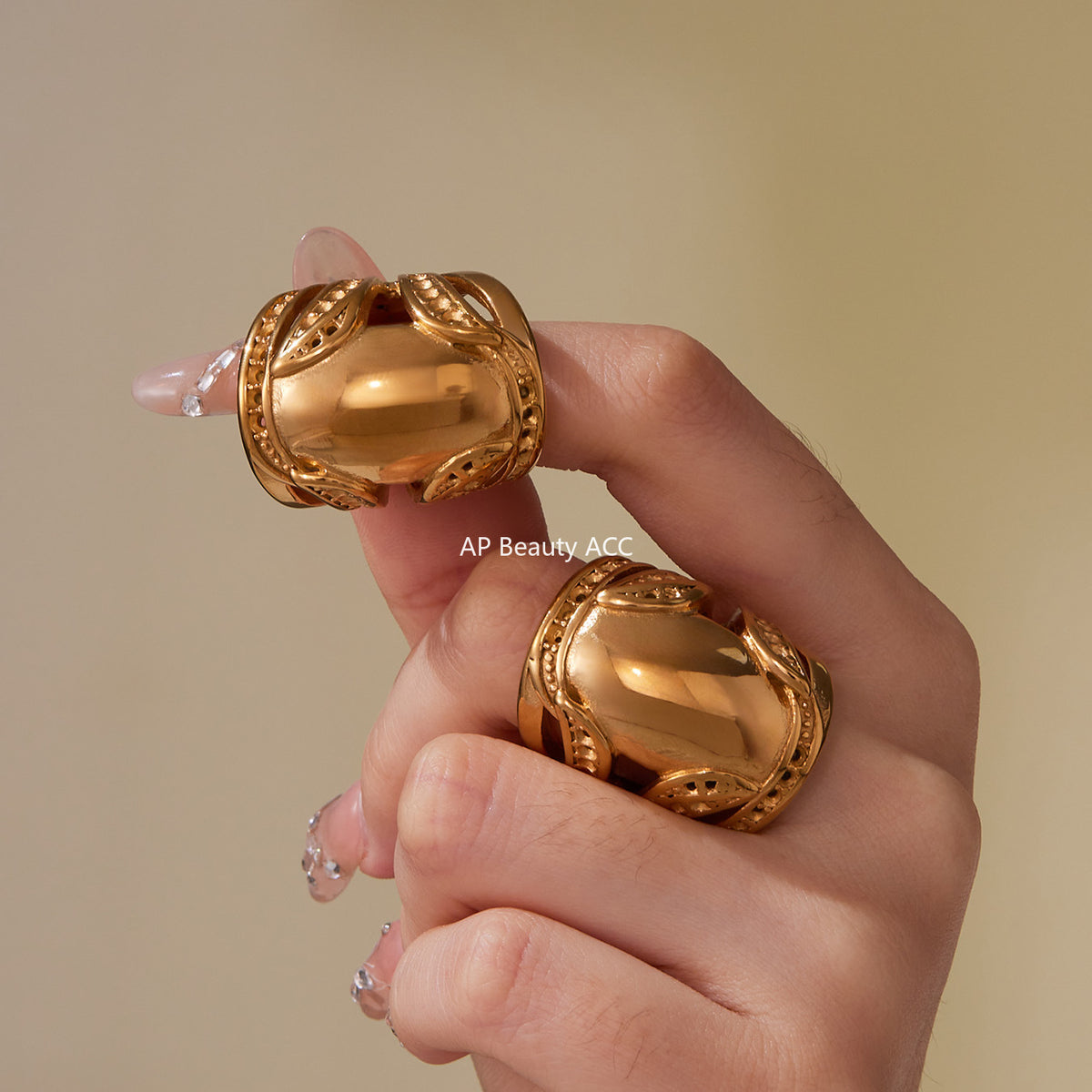 B廠-跨境熱銷新款不鏽鋼ins誇張戒指鍍18k真金小眾設計拇指護戒「A677」25.10-1