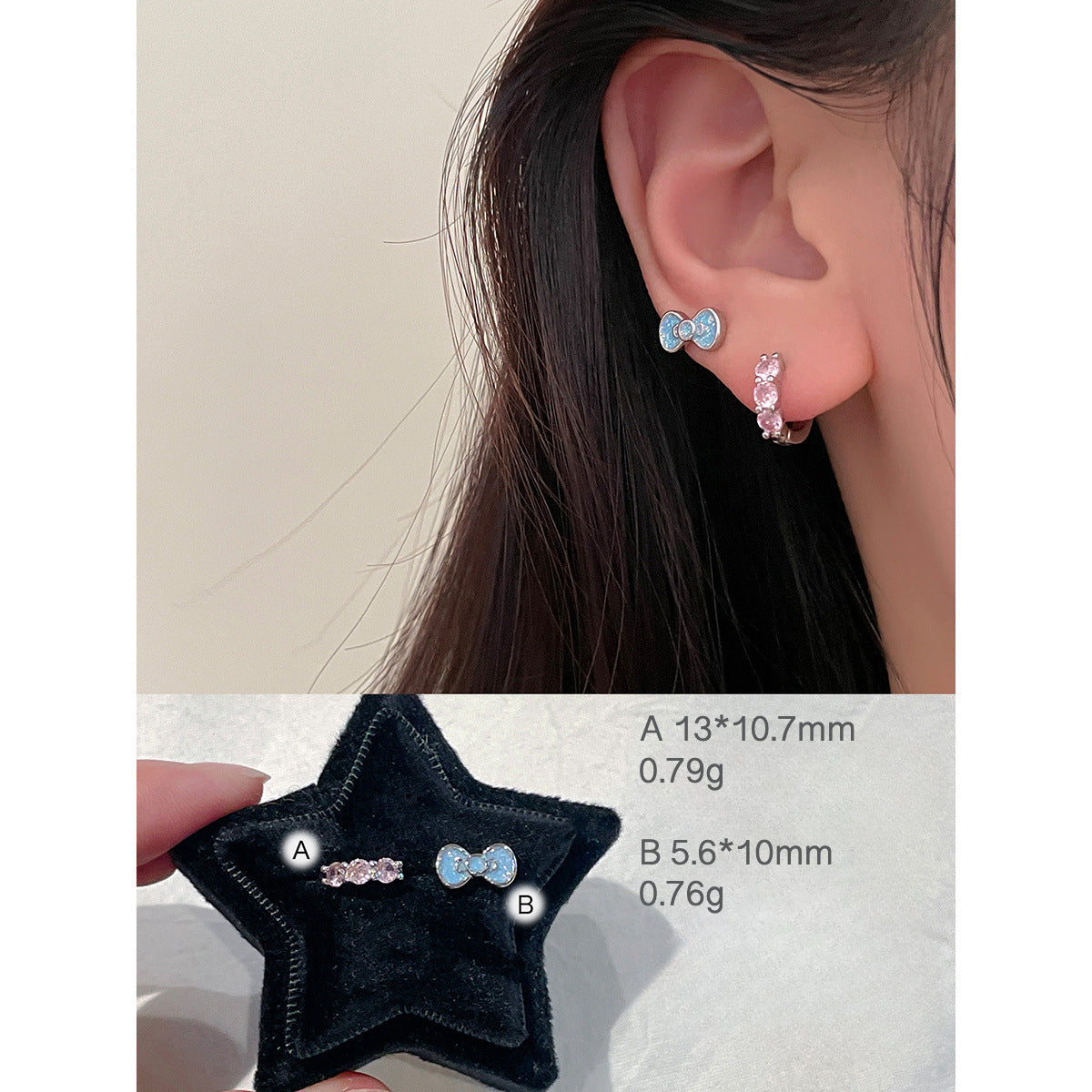 C廠-奢爆閃鋯石耳釘女甜美風蝴蝶結星球鈦鋼耳環精緻百搭氣質耳飾「EH-3766」25.05-5