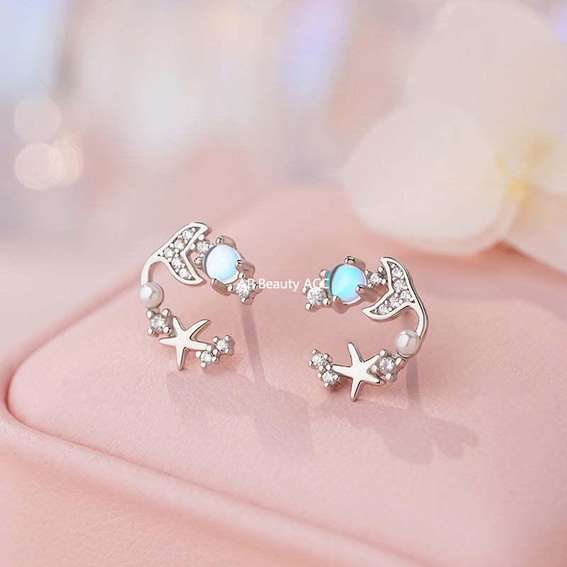 D廠-S999足銀浪漫文藝繁星魚尾耳環女輕奢甜美可愛小香風高級耳飾批發「YC2204E_1」25.11-1