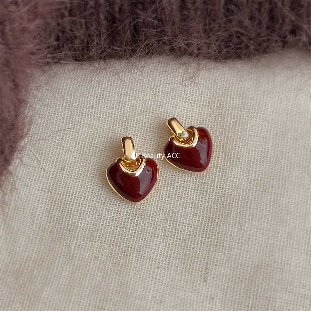 A廠-時尚高級感文藝復古925銀針琺瑯滴釉愛心耳飾港風耳釘 飾品「7256-7257」25.12-3