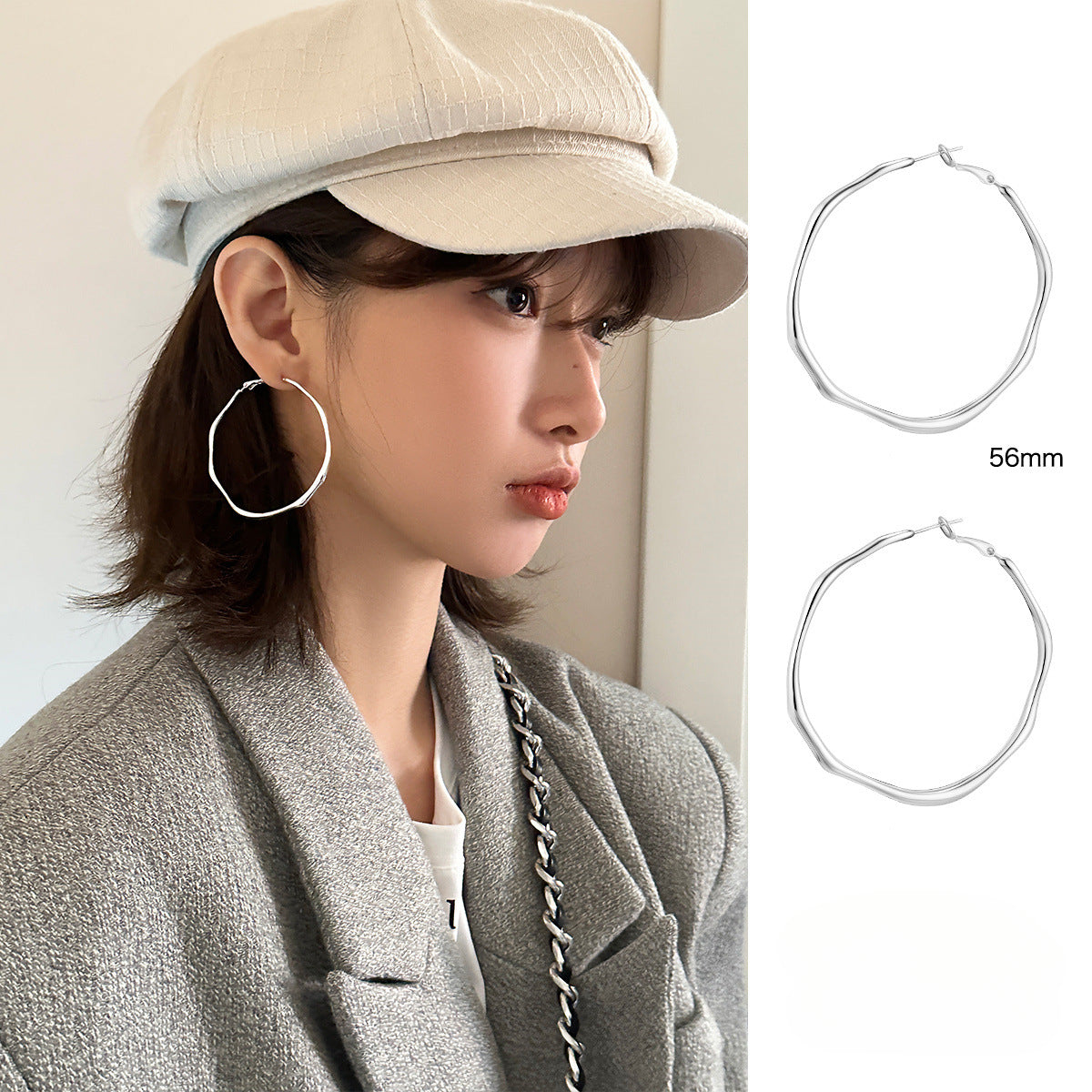 C廠-925銀針誇張大氣圓圈耳環女2025年新款潮歐美風氣質耳圈時尚耳飾「EH-3505」25.05-2