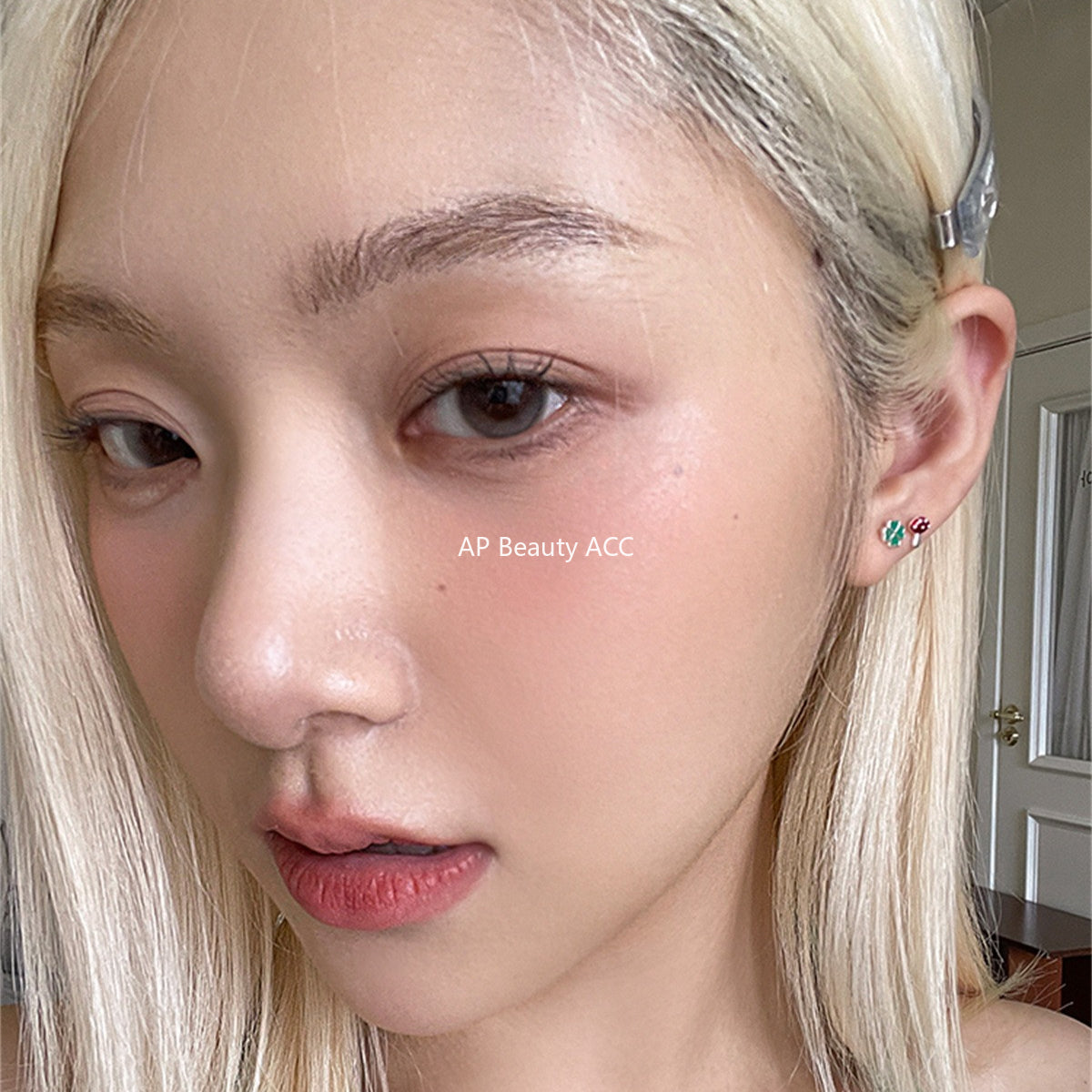 C廠-925銀針森系小清新幸運草耳釘女日常百搭可愛小蘑菇耳環精緻耳飾「EH-4232」25.10-3