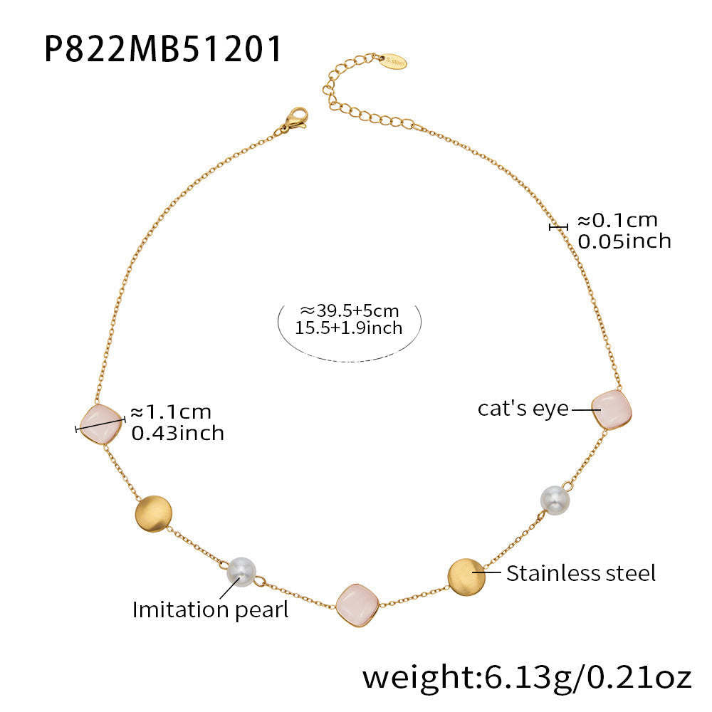 B廠-不鏽鋼貓眼石多色手工串膠珠鎖骨項鍊鍍18k真金質感女款珠寶首飾「P822」25.12-2
