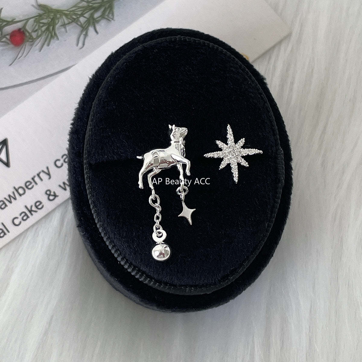 C廠-甜美風幸運小鹿耳釘女高級星星流蘇銀針耳環氣質冷淡風不對稱耳飾「EH-4262」25.11-4