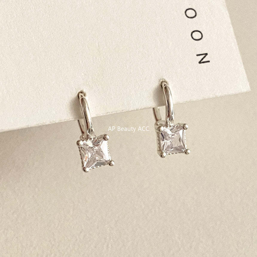 F廠-韓國韓版925純銀方鋯耳環耳扣簡約冷淡風氣質ins風耳飾「C1230」25.10-5