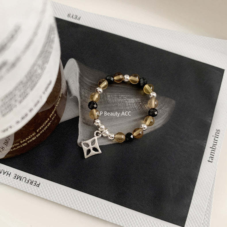 C廠-韓國輕奢小眾老花四葉草糖果十字架愛心大象米珠彈力S925純銀戒指「RC」25.11-4