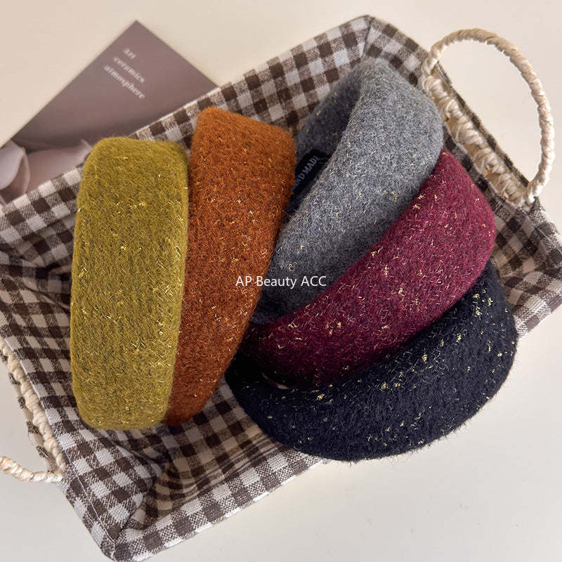 E廠-韓系小香風毛呢針織金絲寬邊髮箍女高級感洗臉頭箍氣質百搭壓髮卡「27725」25.11-4