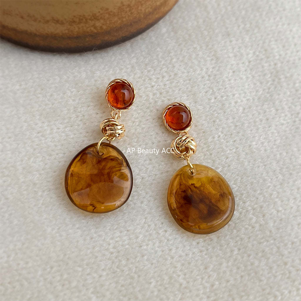 A廠-時尚高級感美拉德風暈染琥珀色秋冬新款爆款幾何手工耳飾工廠耳環「7104」25.11-3