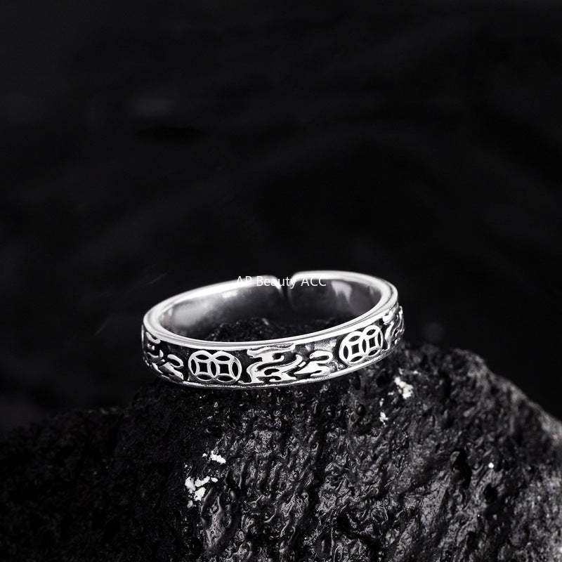 G廠-復古銅錢貔貅戒指男潮個性冷淡風開口指環時尚簡約立體浮雕食指戒「J2673」25.11-4