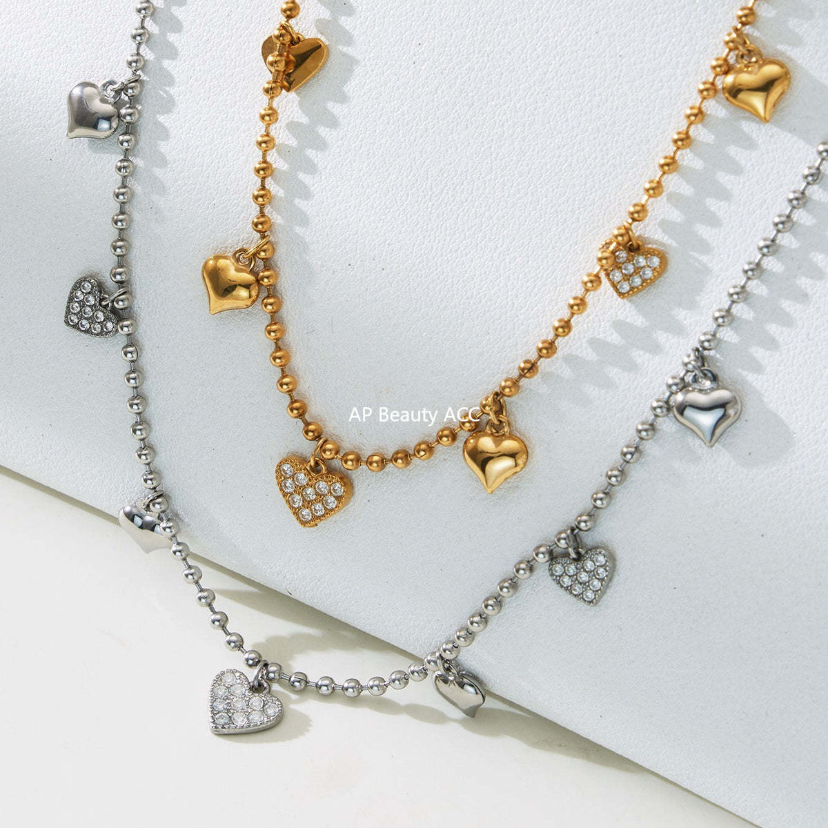 B廠-不鏽鋼愛心滿鑽鋯石吊墜耳環項鍊手鍊腳鏈套裝鍍18k真金歐美潮飾「TXP504」25.11-4