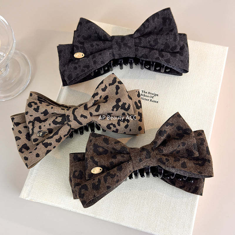 E廠-秋冬新款毛呢豹紋蝴蝶結香蕉夾髮卡高馬尾竪夾扭扭夾高級感髮飾潮「27748」25.12-1