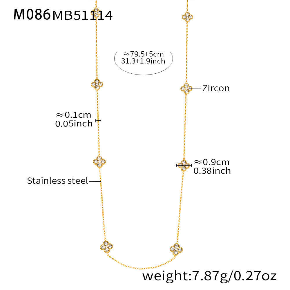 B廠-超閃5A鋯石小花朵滿鑽長款毛衣鏈歐美風時尚百搭不鏽鋼飾品「M086」25.11-3