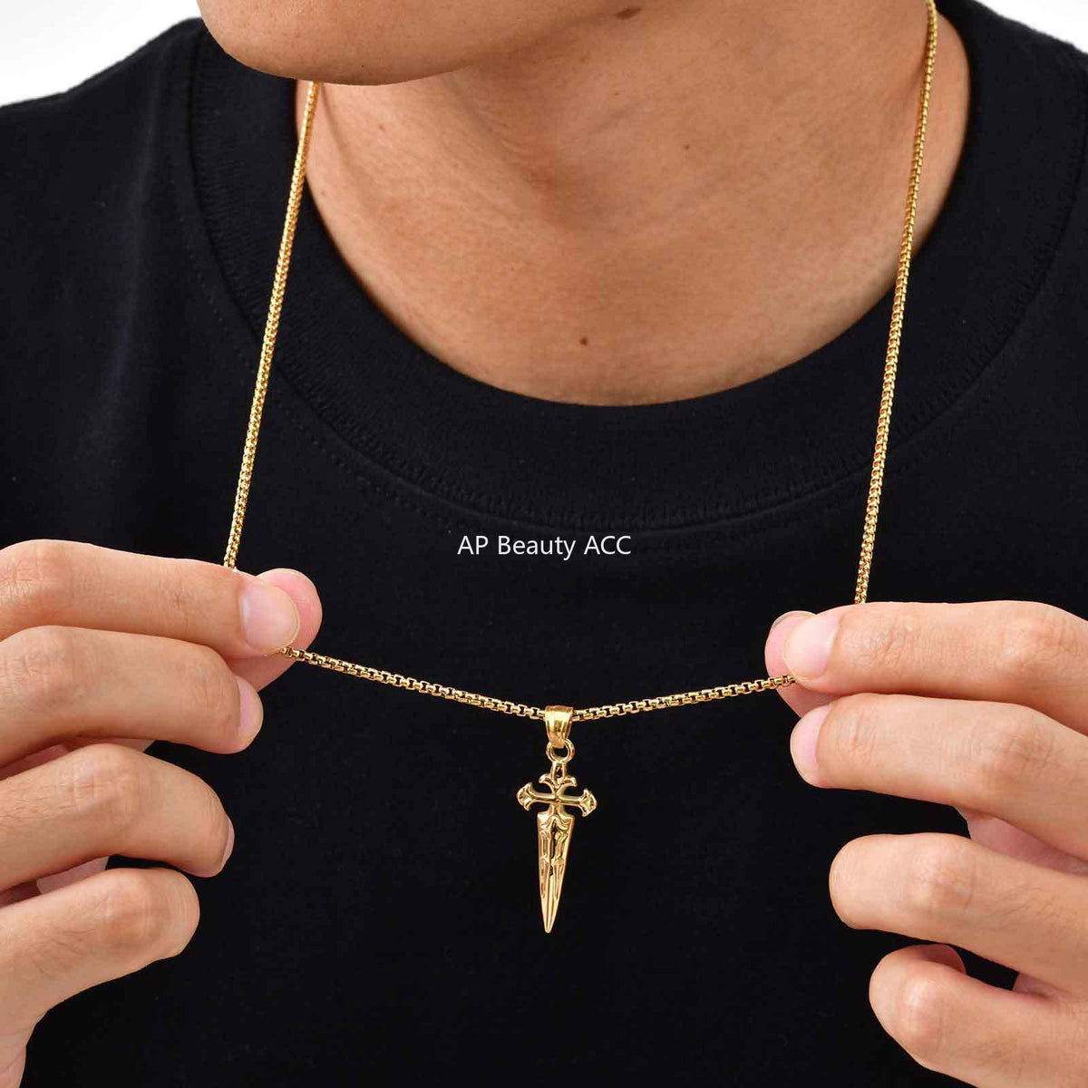 G廠-不鏽鋼男士飾品設計感時尚寶劍形十字吊墜金色「PN-2241」25.11-1