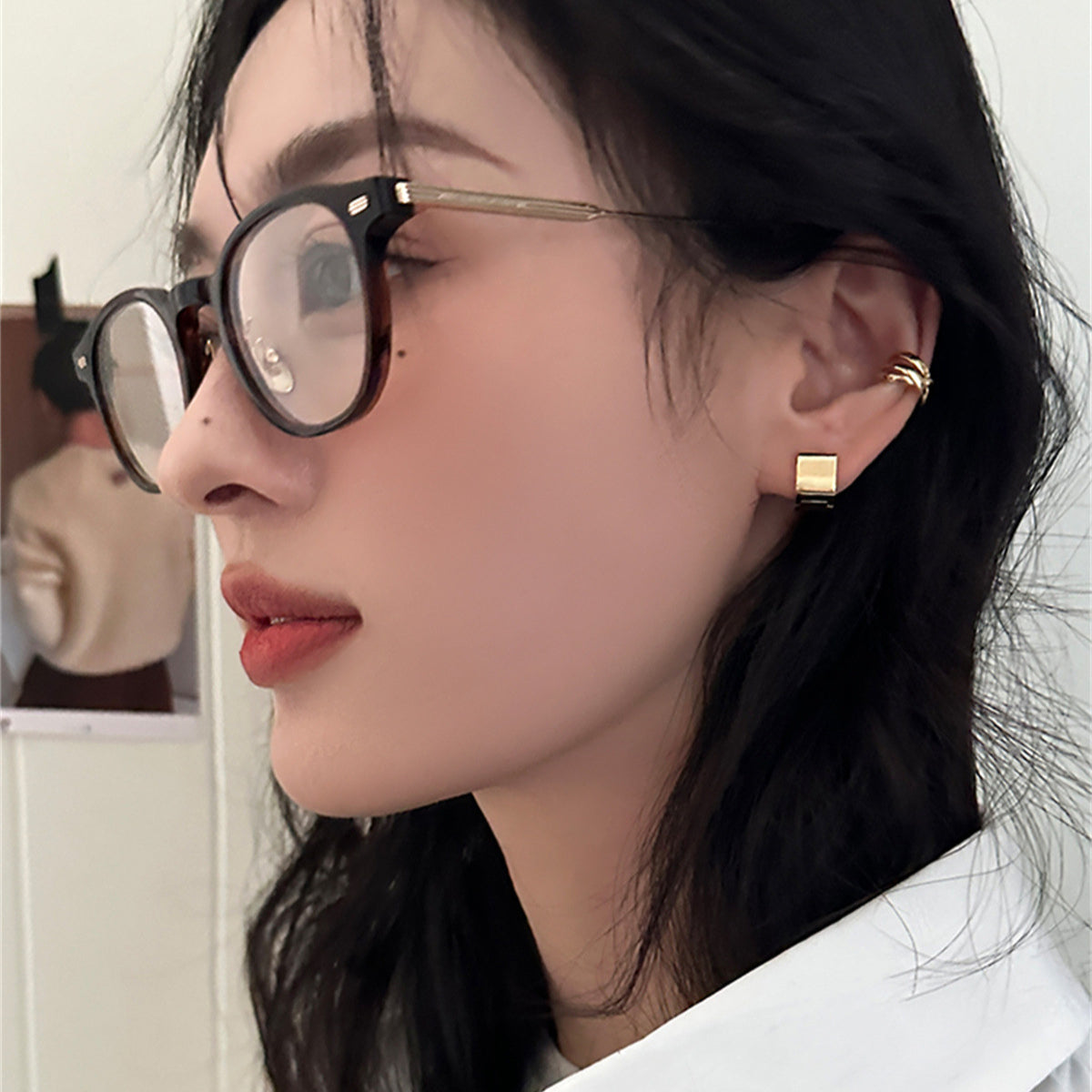 C廠-法式極簡幾何方形銀針耳環歐美小眾設計精緻耳圈輕奢時尚通勤耳飾「EH-3620」25.06-2