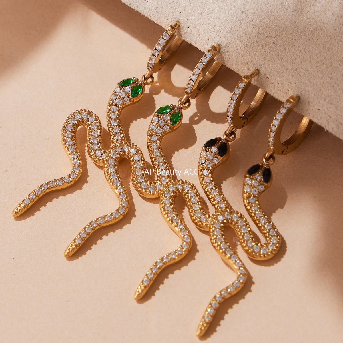 B廠-精緻5A鋯石蛇形滿鑽不鏽鋼戒指耳環首飾套裝鍍18k金跨境飾「TXF412」25.10-1