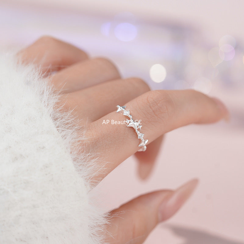 D廠-S999足銀四芒星鋯石戒指夢幻簡約小眾ins風溫柔高級設計手飾「YC3405R_1」25.11-2